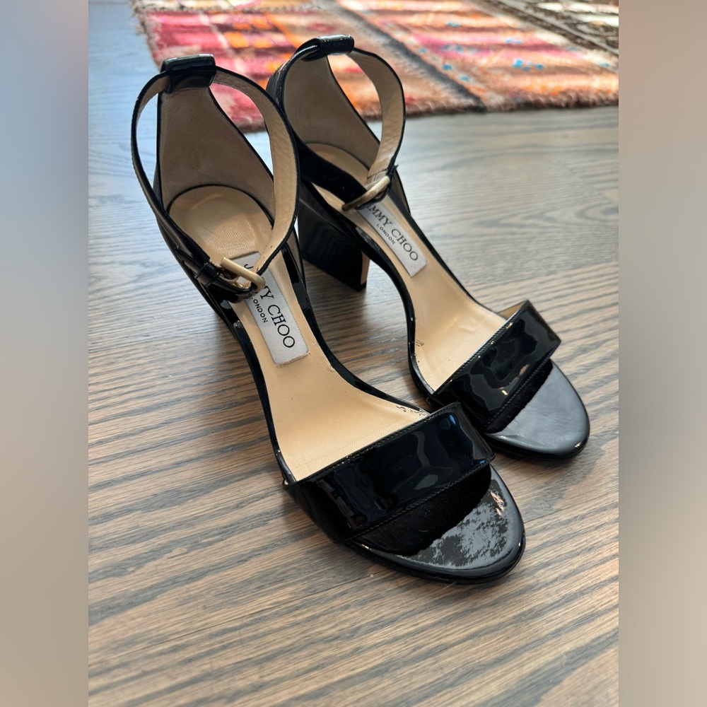 Jimmy Choo Strappy Black Patton Leather Low Heels